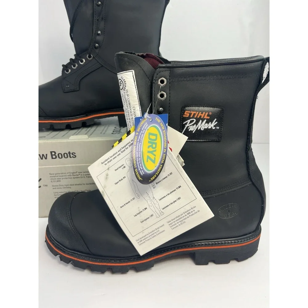 Stihl Promark Pro Chainsaw Boots Men's Size 12.5M Black Leather Steel Toe